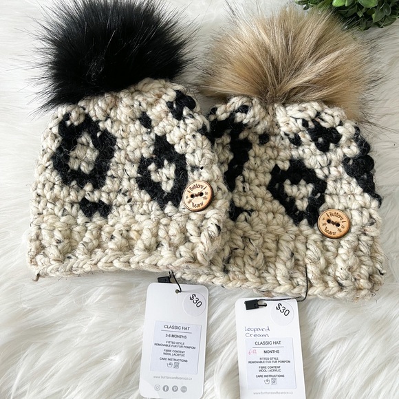 3-6 Months, Crochet Leopard Hat, Faux Fur pompom, Mommy & Me, Toque, Winter Hat - Picture 3 of 6
